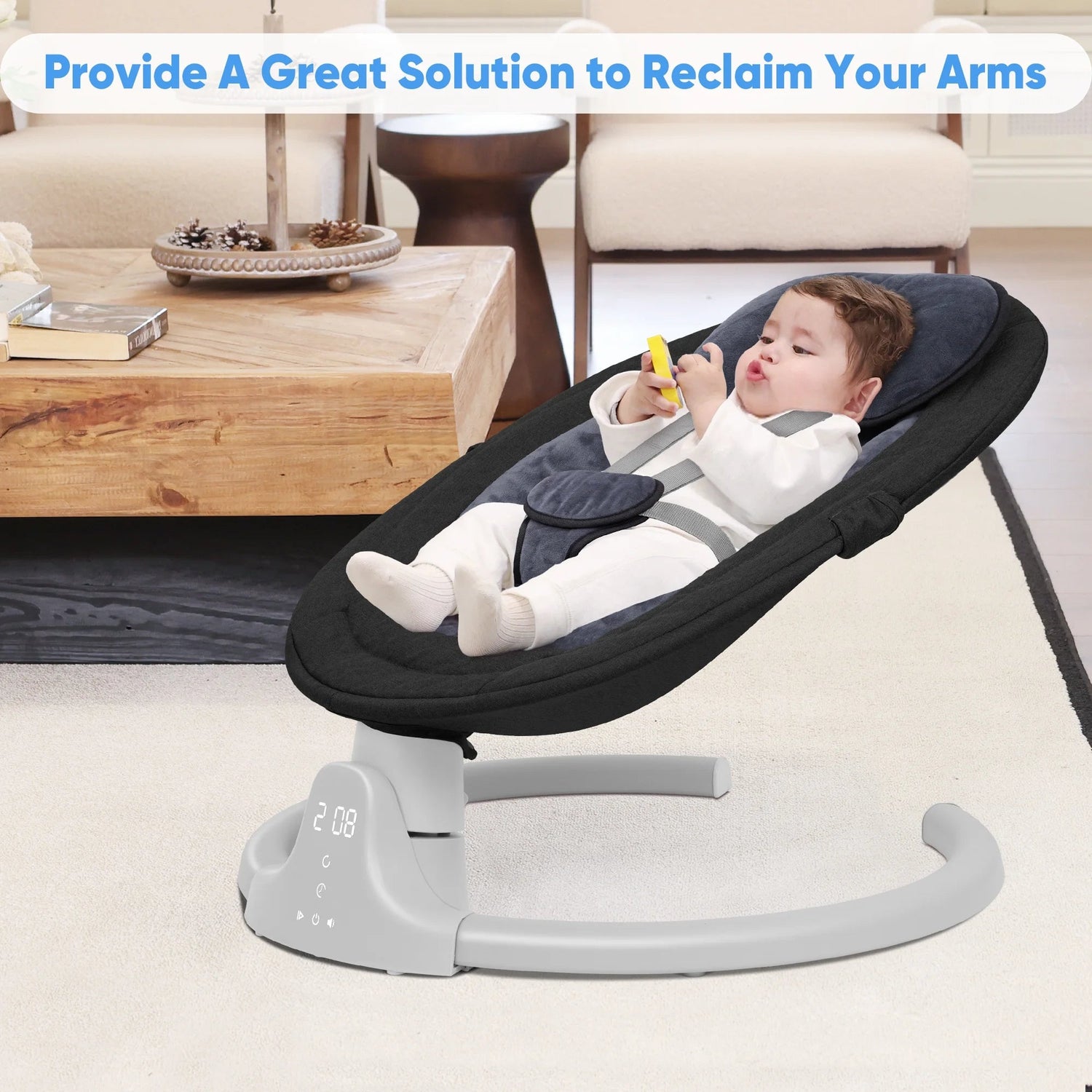 Baby Swing for Infants - Motorized Swing with Music Speaker and Remote Control - 10 Lullabies - Black