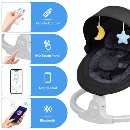 Baby Swing for Infants - Motorized Swing with Music Speaker and Remote Control - 10 Lullabies - Black