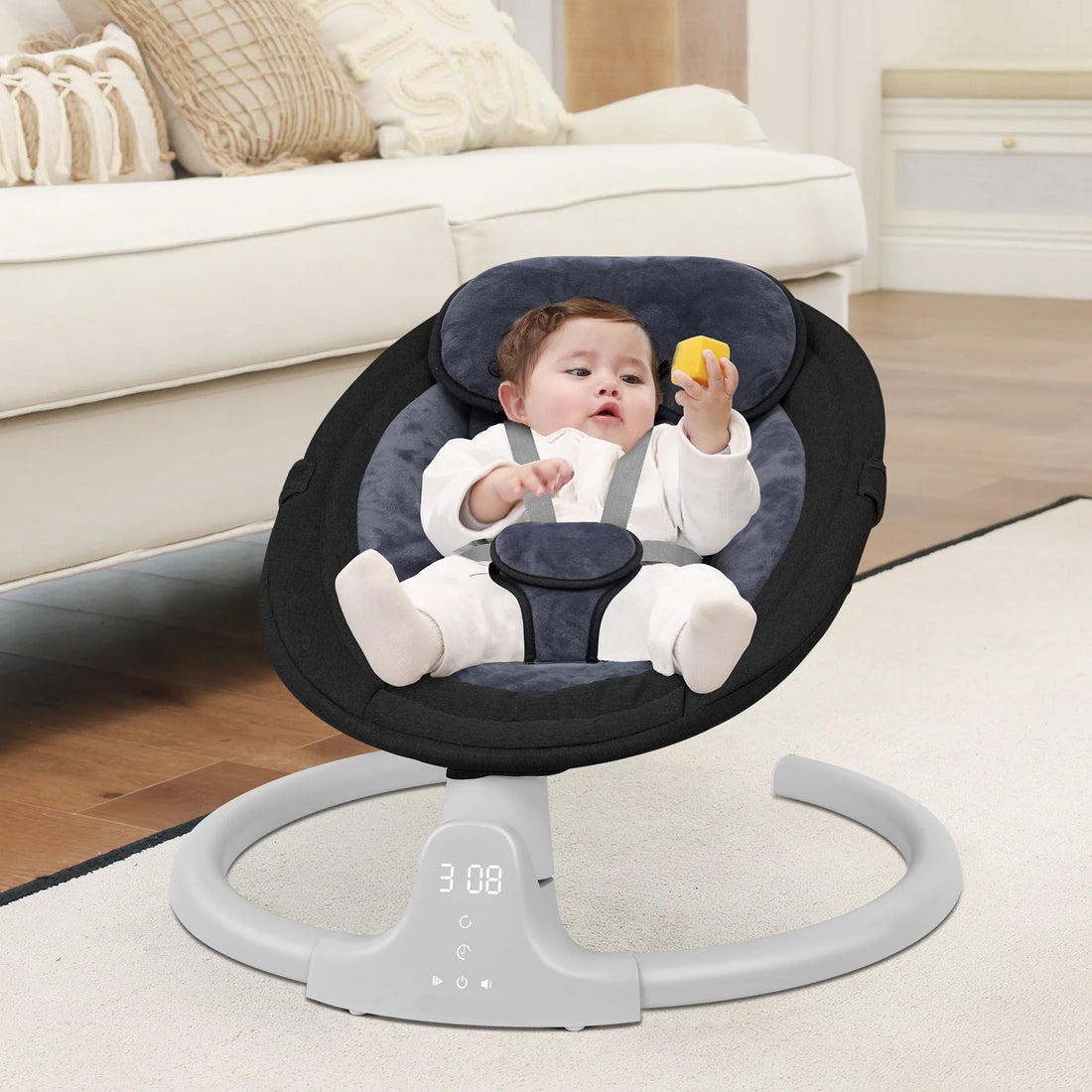 Baby Swing for Infants - Motorized Swing with Music Speaker and Remote Control - 10 Lullabies - Black