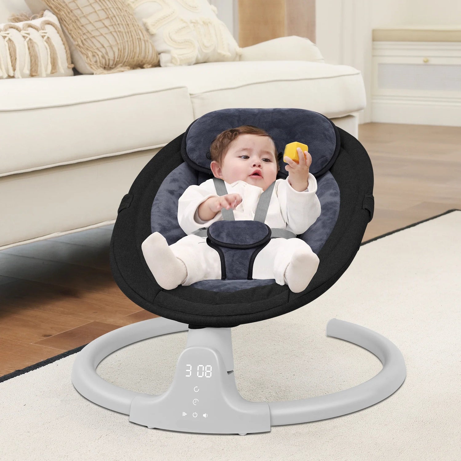 Baby Swing for Infants - Motorized Swing with Music Speaker and Remote Control - 10 Lullabies - Black